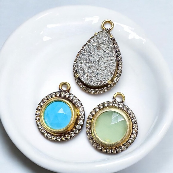 Charm Bundle—Turquoise, Blue Chalcedony Druzy & Green Chalcedony Charms - Picture 1 of 6